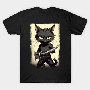 Oh Cat, murderous black cat with knife T-Shirt